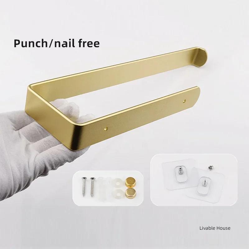 Towel Holder Bathroom Rack Bar Golden Kitchen Roll Paper Hand Towel Hanger Self Towel Hanger Self Storage Shelf Punching