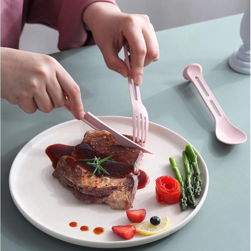 3 в 1 дорожные столовые приборы портативная коробка для столовых приборов японский стиль пшеничная солома ножи вилка ложка студенческие столовые приборы наборы для кемпинга на открытом воздухе