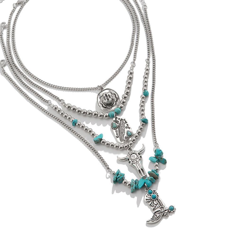 Turquoise Necklace Set Adjustable Length Clavicle Chain Fashionable Multi Layer Neckchain Accessories for Parties