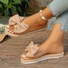 Women's Beige Bowknot Flat Slides - Stylish Open-Toe Non-Slip Summer Beach Sandals, Comfortable EVA Sole for Casual Attire