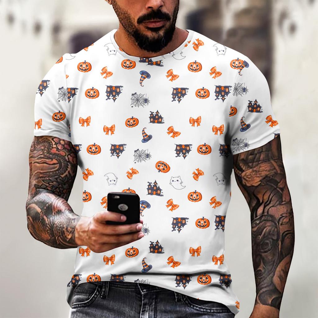 Halloween T Shirt Men's Casual Round Neck Blood Splatter Pattern Tops Horror Bloody Printed Short Sleeve Tops