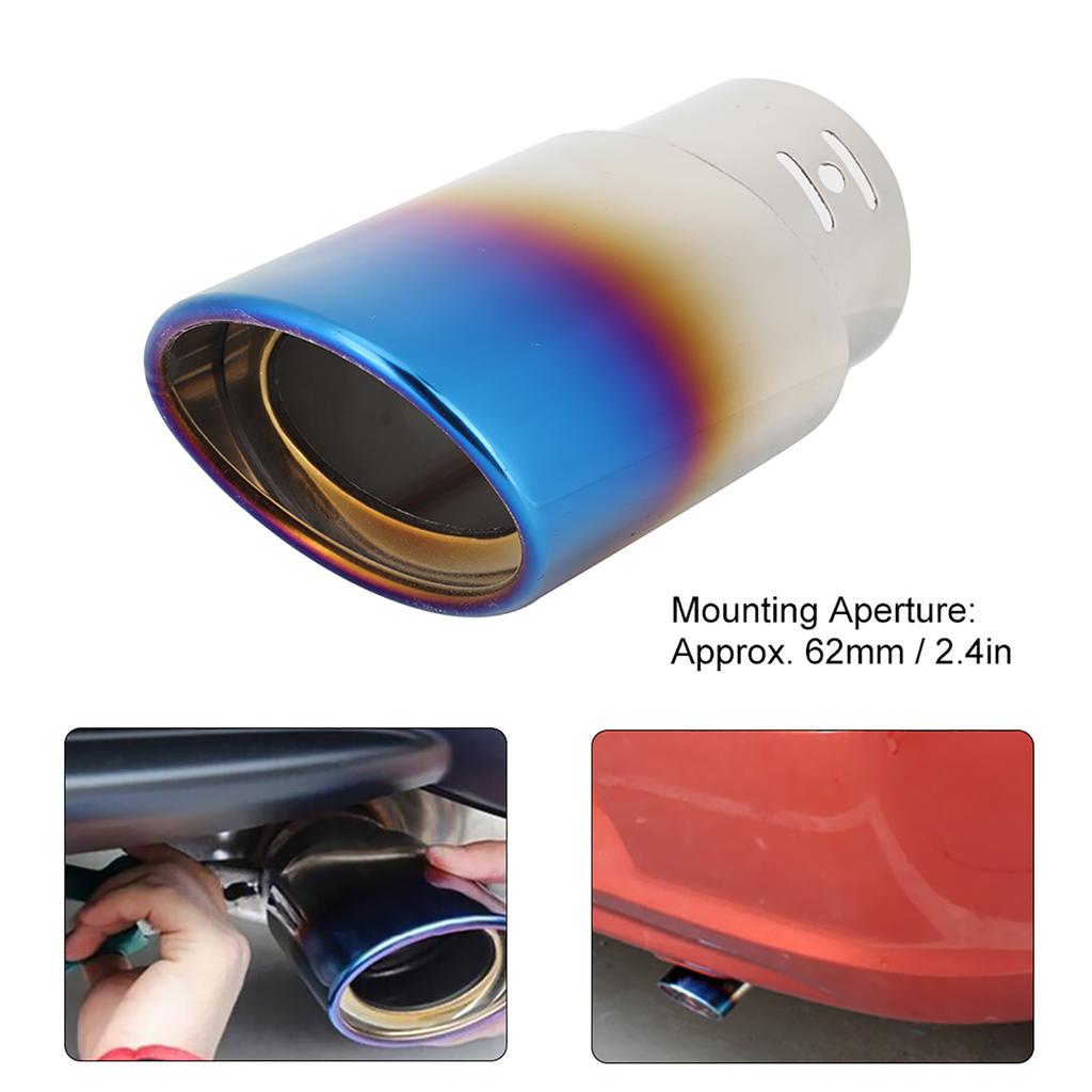 Stainless Steel Car Modified Exhaust Tip Muffler Pipe Rear Tail Throat Titanium Blue 62mm 2.4in