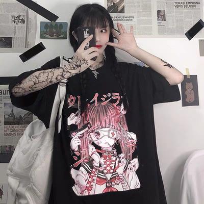 Женская футболка Harajuku Goth Женская футболка Эстетическая свободная панк темный гранж женские готические топы футболки одежда уличная одежда Y2k