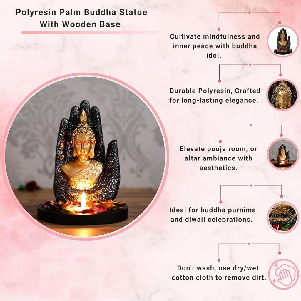 Последняя черная золотая смоляная статуэтка Будды из пальмы, подсвечник для чая | Будда, украшение для домашнего декора, гостиной, офиса | Подарок в виде идола Гаутамы Будды