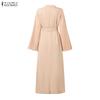 ZANZEA Женское платье с отложным воротником, свободного кроя, повседневное, с длинным рукавом, плиссированное, длинное