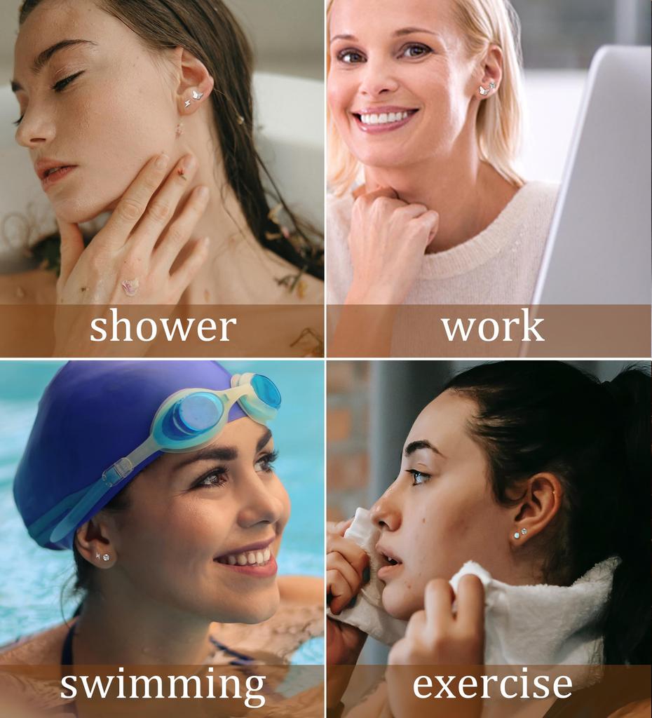 4 Pairs CZ & Opal Flat Back Earrings for Women & Men, Hypoallergenic Earrings for Sensitive Ears, Screw Back Cartilage Earrings