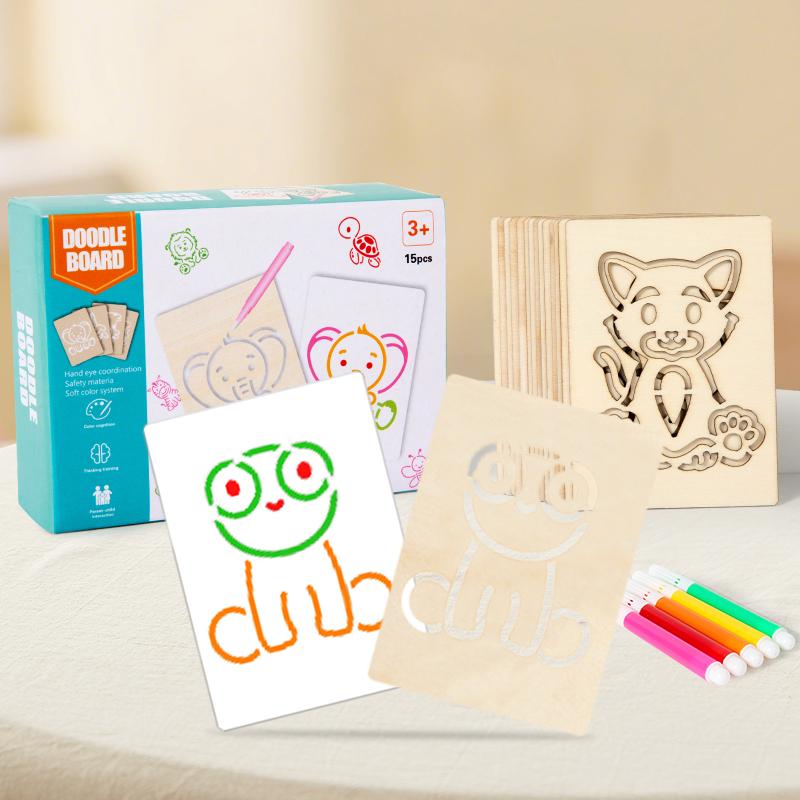 15 шт. Рисовальные игрушки Деревянный набор трафаретов для рисования своими руками Ручной набор для рисования и раскрашивания своими руками Вспомогательный инструмент Образовательные игрушки Для детей Подарки