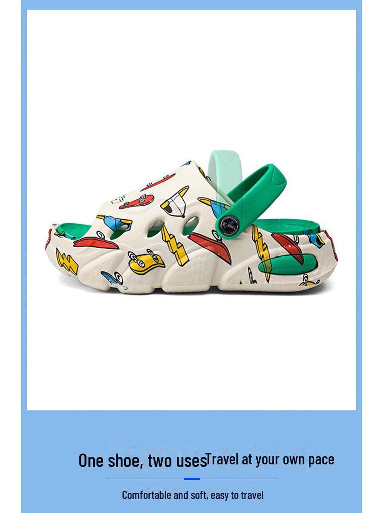 Летние сандалии для мальчиков с нескользящей мягкой подошвой и рисунком в виде мультфильмов: Детские тапочки для улицы с двумя петлями