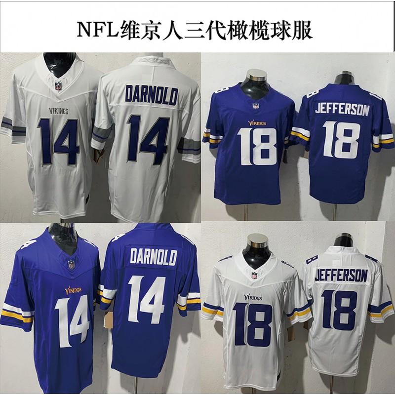 Minnesota Vikings NFL Team Jersey Mens Short Sleeve Football Shirt Embroidered Number 18 Fan Apparel