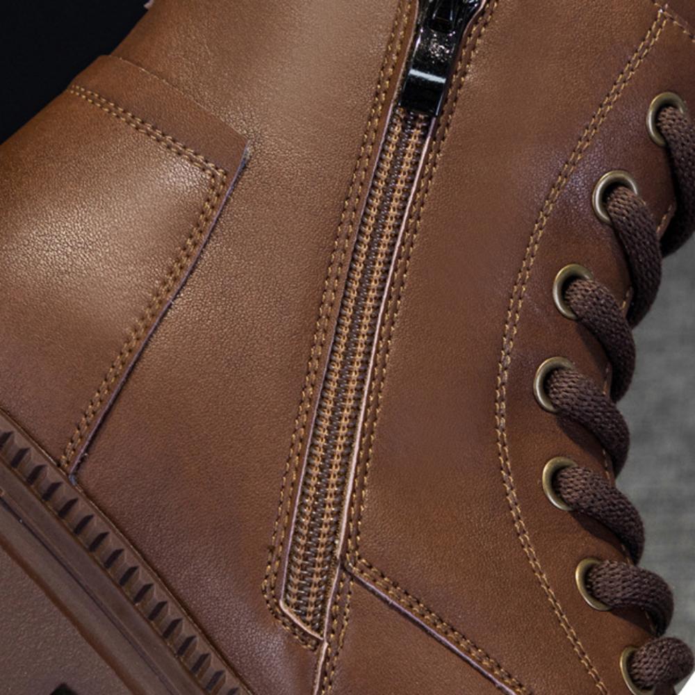 Кожаные женские короткие сапоги на платформе в ретро-британском стиле, увеличивающие внутреннюю высоту, универсальные женские сапоги