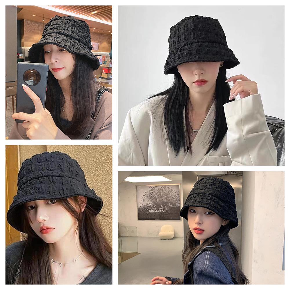 Women Bubble Gauze Bucket Hat, Spring Autumn Thin Textured Foldable Basin Cap, Sun Protection Casual Fisherman Hat, Head Circumference 56-58CM