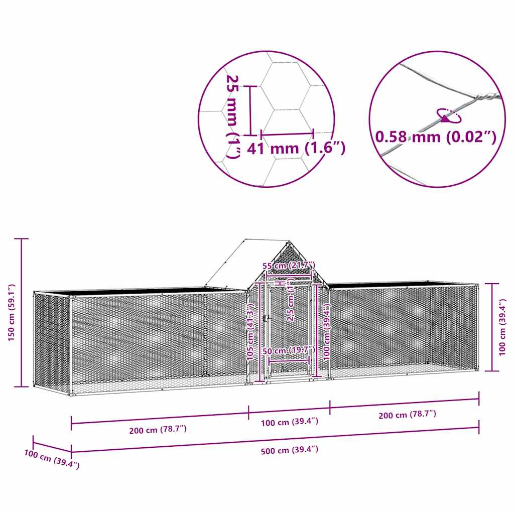 Курятник 5x1x1,5 м Оцинкованная сталь