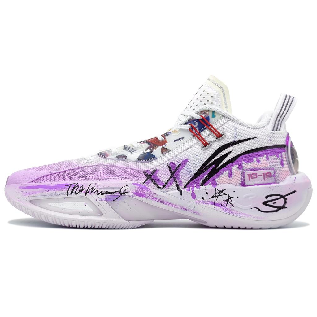 Баскетбольные кроссовки Li Ning Fission 9 с амортизацией, нескользящие, низкие, мужские, фиолетово-белые, ABPU003-4(Команда1148-)