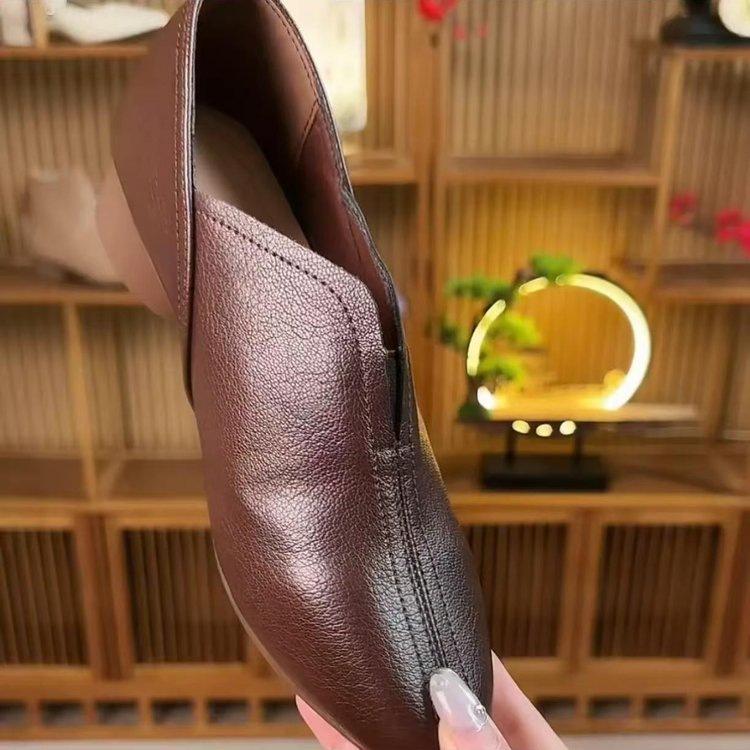 Французский ретро стиль толстый каблук глубокий вырез туфли-лодочки 2025 осень новая удобная мягкая кожа мягкая подошва модная женская обувь