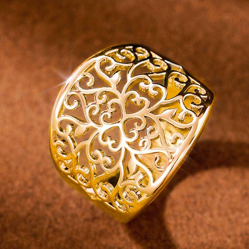 Huitan Hollow Engraved Design Women Ring Luxury Wedding Lady Fashion Accessories Gold Color/CopperColor Party Metal Jewelry