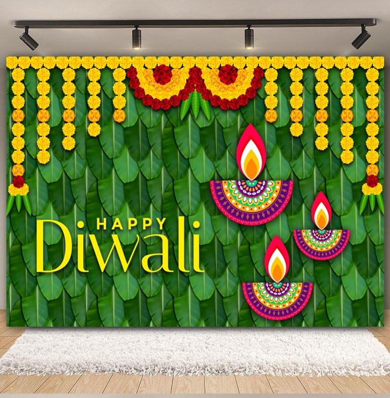 Happy Diwali Photography Backdrop Indian Diwali Tradition Deepavali Candle Marigold Wedding Birthday Background Photo Studio