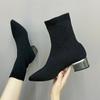 Fashion Women's Knitted Ankle Boots Pointed Toe Stretchy Chunky Med Heels Fashion Sock Short Botas  Womens Boots