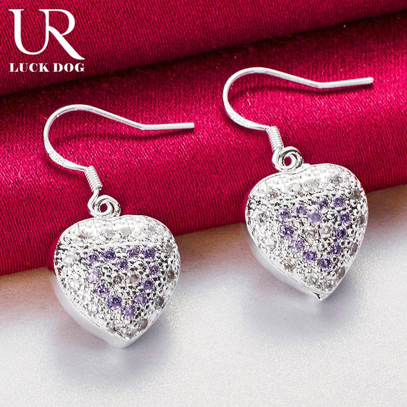 Серьги для пирсинга из стерлингового серебра 925 пробы в форме сердца с фиолетовым цирконием класса ААА, модные свадебные украшения