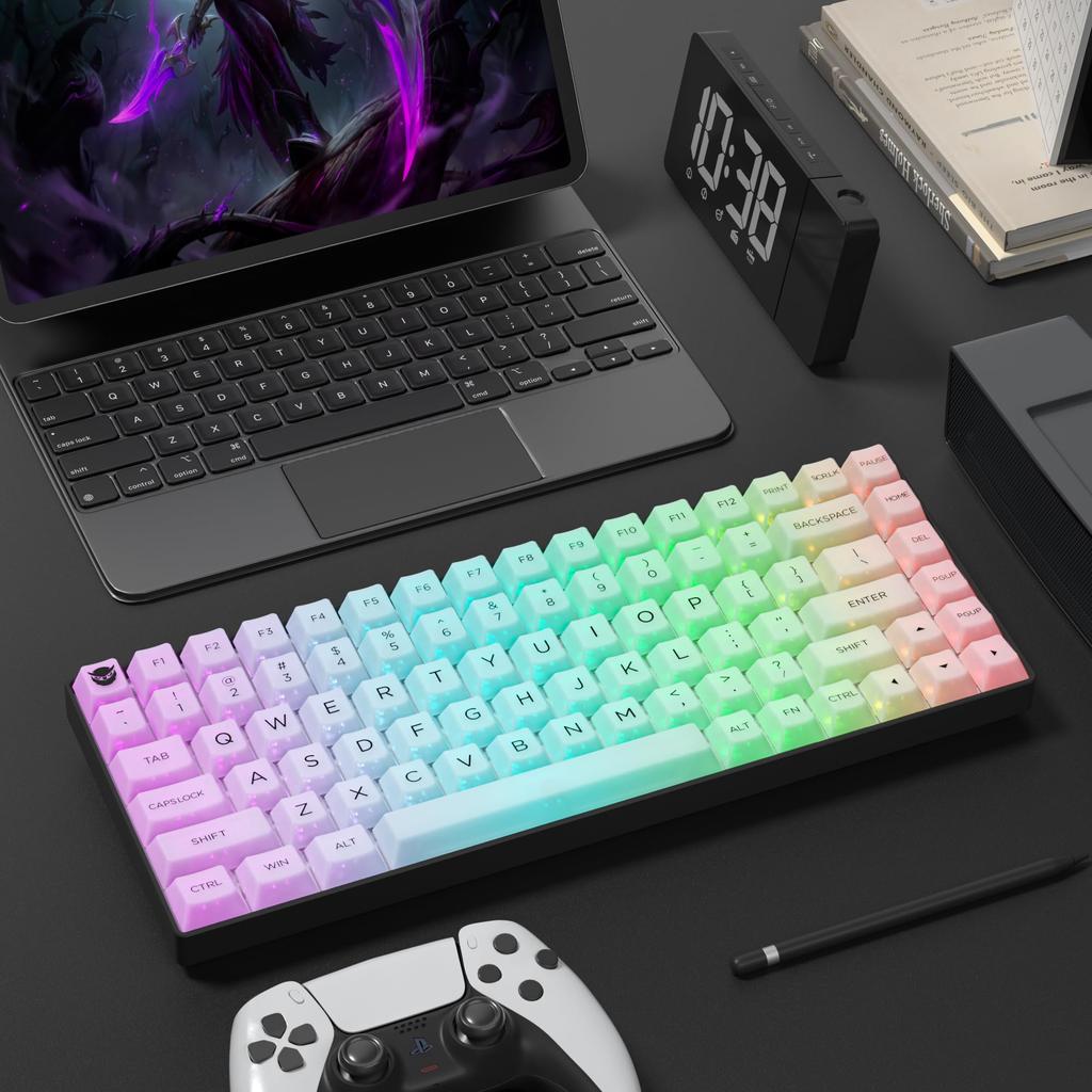 141-Key Side-Printed PBT Keycaps with Double Glitter Custom Cherry Profile for Mechanical Keyboards, Early Morning Fog, White