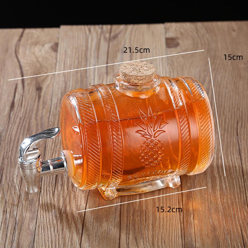 // Barrel with 1000ml Hand Blown Glass Carafe Bottles Schnapps