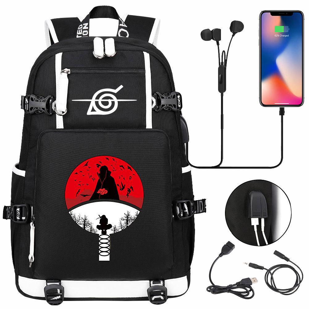 Naruto Print USB Charging Backpack Teen Student Large Capacity Travel Casual School Bag For Boys Girls