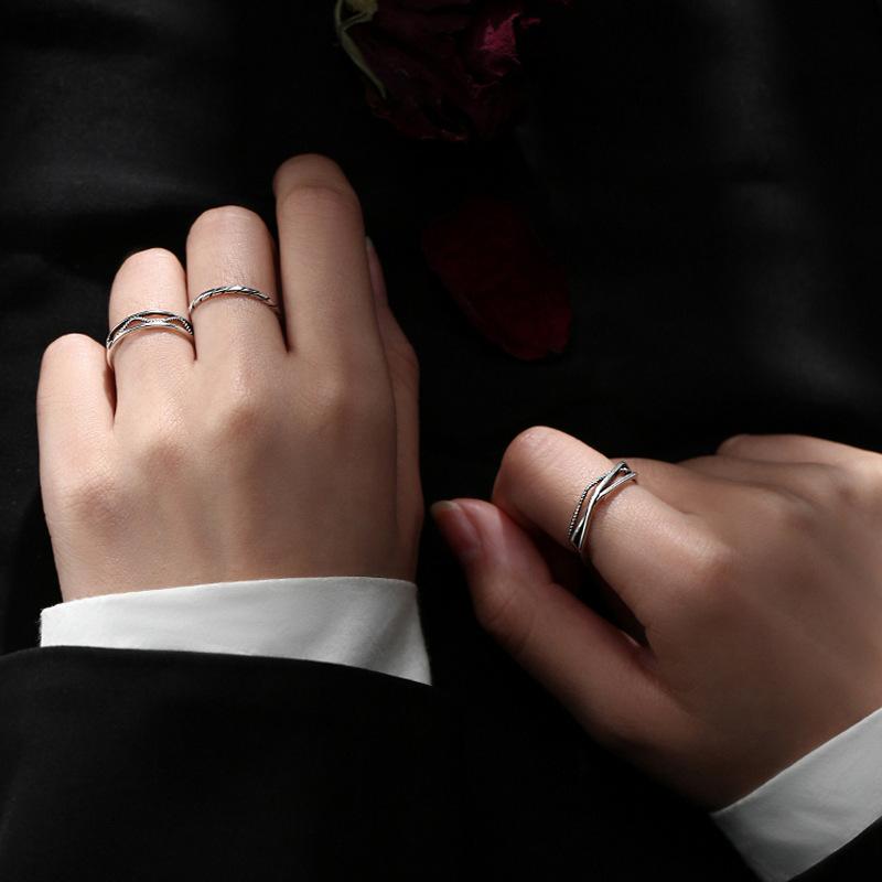 Open Thread Wavy Twist Line Ring Trendy Simple Retro Hollow Geometric Rhombus Ring Women