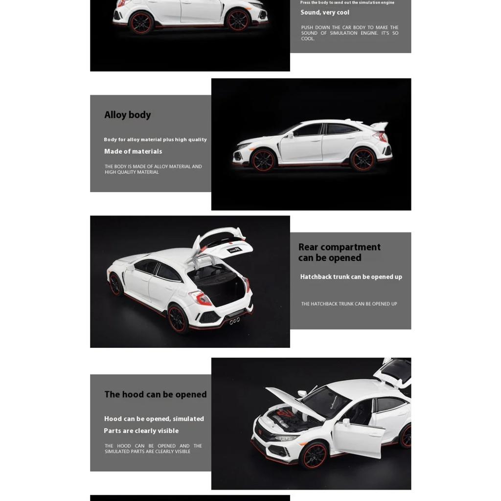 1/32 Honda CIVIC TYPE R Модель автомобиля Сплав Литье под давлением Детская игрушечная машинка с подставкой Коллекция Подарок мальчику на день рождения