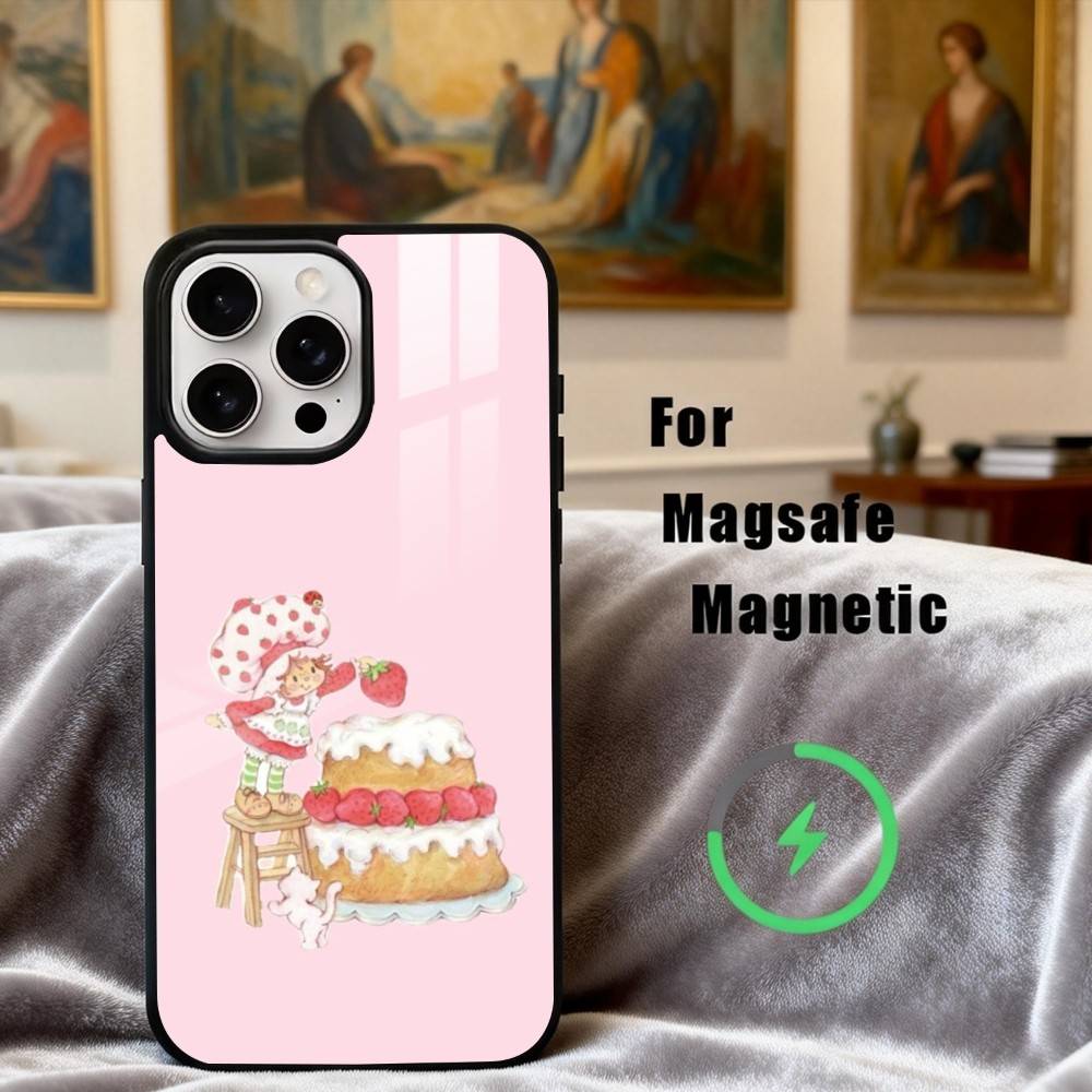 S-StrawberryS Винтажный S-Shortcake Чехол для телефона для iPhone17,16,15,14,13,12,11 Plus,Pro Max Магнитный для Magsafe Беспроводная зарядка