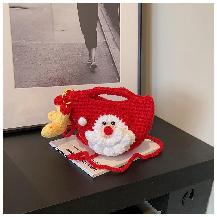Новые модные мультяшные сумки через плечо 2025 года, рождественская вязаная крючком сумка ручной работы из пряжи, креативная сумка-мессенджер для мобильного телефона в форме Санта-Клауса, снеговика, тыквы