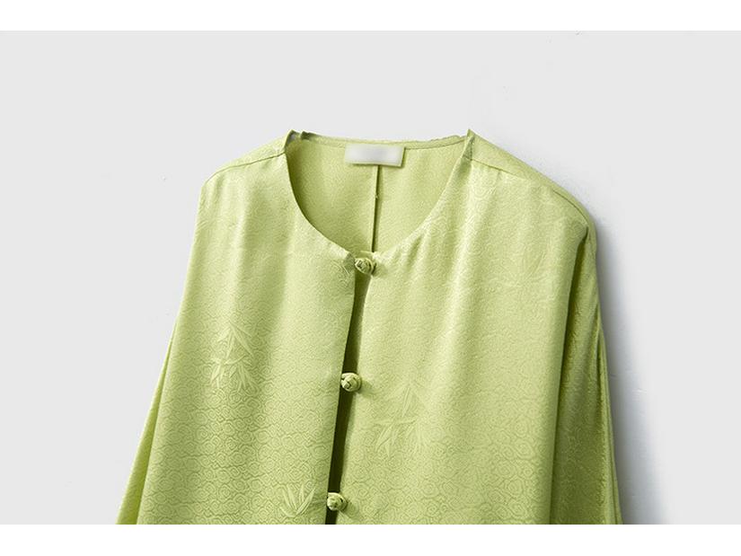 22 Муми Двухслойный шелковый креп «Бамбуковые тени на ветру» Кардиган-рубашка с длинными рукавами-дольман и кулиской