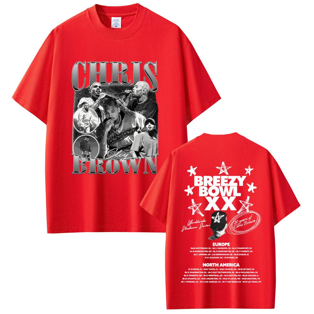 Rapper Chris Brown Breezy Bowl XX 2025 Tour Tshirt Unisex Women Hip Hop Fashion Casual T Shirts Unisexs Cotton Oversized Tshirts