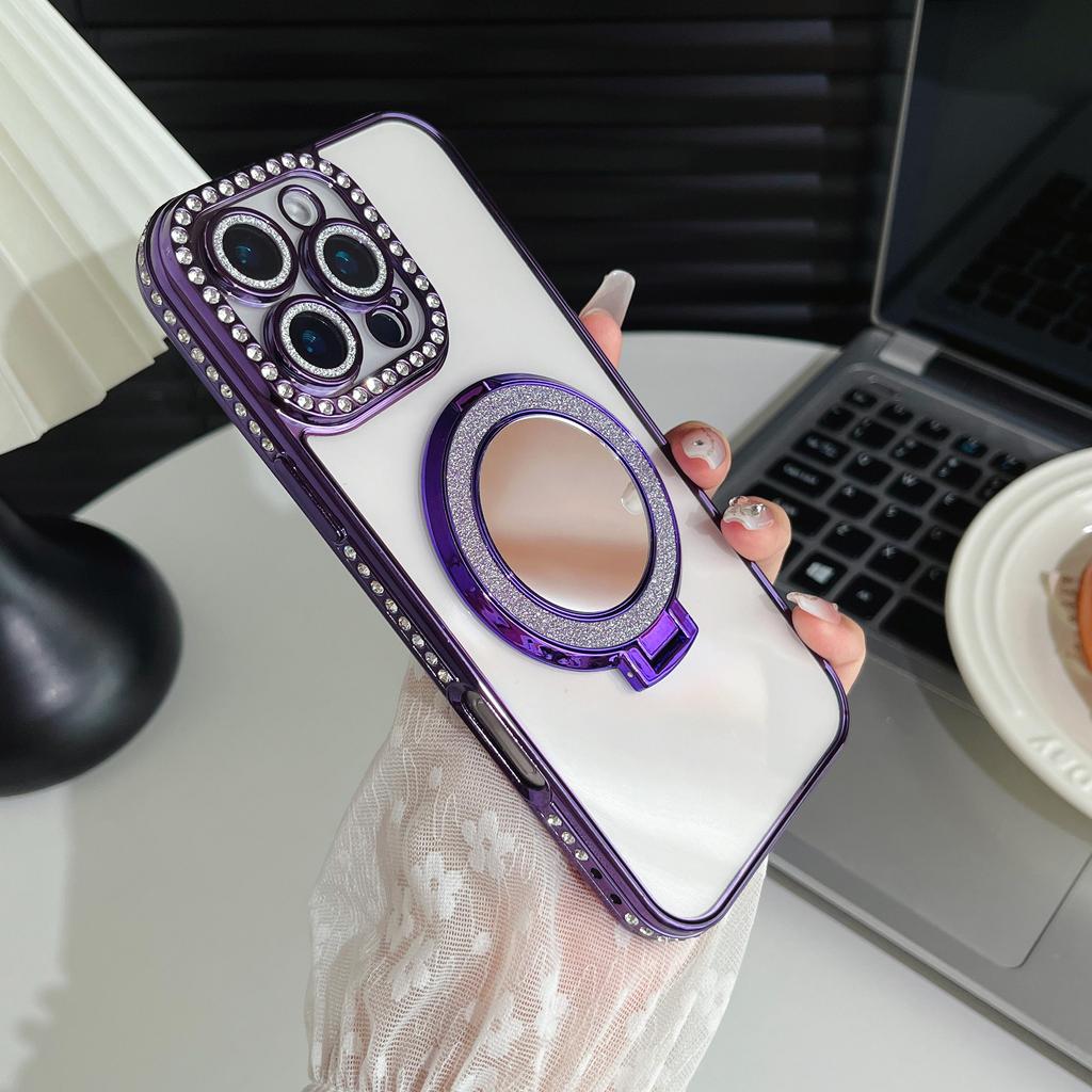Милый девчачий чехол-бампер с блестками и бриллиантами для макияжа, с защитой для камеры и подставкой для iPhone 17 16 Pro Max Samsung S25 S24
