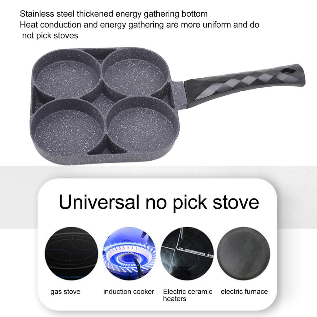 Сковорода с 4 отверстиями Сковорода с 4 отверстиями Антипригарная жаропрочная сковорода для омлета для блинов бургеров Кухонный аксессуар Черная сковорода для омлета