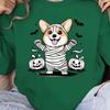 Corgi Mummy Costume Printed Pullover, Casual Long-sleeved Crew Neck Sweatshirt, Suitable for Spring and Autumn, Women's Clothing