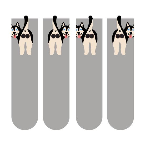 Женские милые носки с собачками с 3D пушистыми помпонами, смешные новинки с принтом животных, хлопковые носки средней длины для женщин, девушек, любителей собак