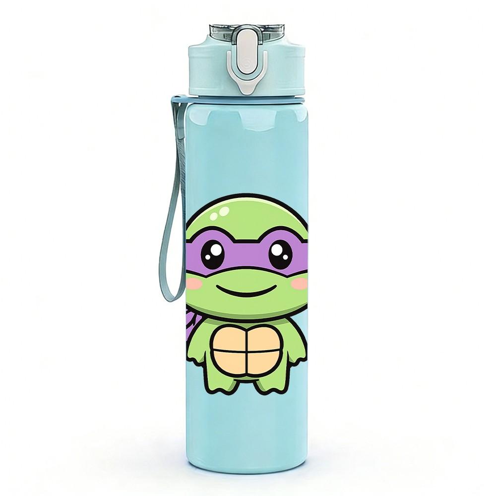 1PC Turtle Cartoon Pattern 750ml Color Plastic Sports Water Bottle Leakproof Flip Straw Lid Suitable for Sports Office Home Use