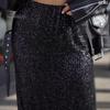 Women Maxi Skirt Elastic High Waist Shiny Sequins Long Skirt Street Style Loose Fit Skirt Night Club Stage Show Skirt