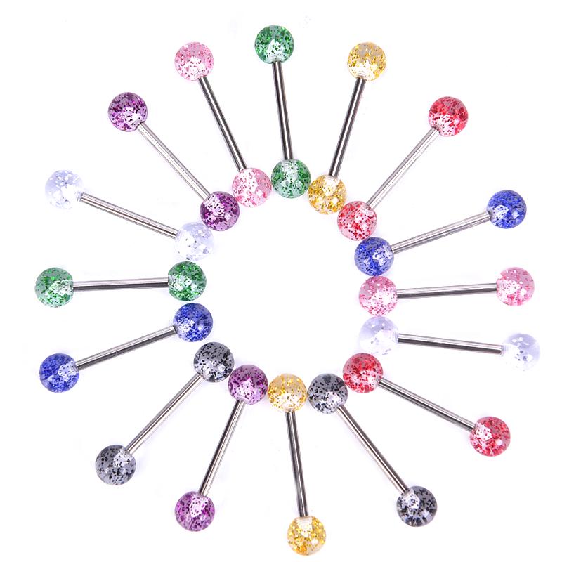 8PCS/Set Colorful Glitters Tongue Rings Barbell Ball Body Piercing Jewelry