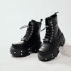 Fashion Punk Women Ankle Boots Lace-up Heel Height Platform Shoes Woman Gothic Rock Booties Metal Decor Man Sneakers Outdoor Trainers