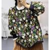 Sweaters Flower Coat Cardigan Autumn Women Print O-Neck Bat Sweaters Knitting Loose Sweater Green
