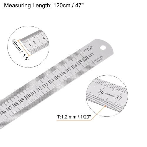 HARFINGTON Stainless Steel Ruler, 120cm/48" Long X 1/20" Thick X 1-1/2" Wide, Metric Straight Edge Measuring Tool for Woodworking, Painting, and Craft