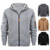 Men Coat Hooded Drawstring Long Sleeve Hoodie Jacket Solid Color Multi Pockets Plush Lining Thick Warm