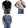 Summer Men Shirt Knitted Short Sleeves Turn-down Collar Single-breasted Stretchy Solid Color Cardigan Loose Daily Wear Casual To