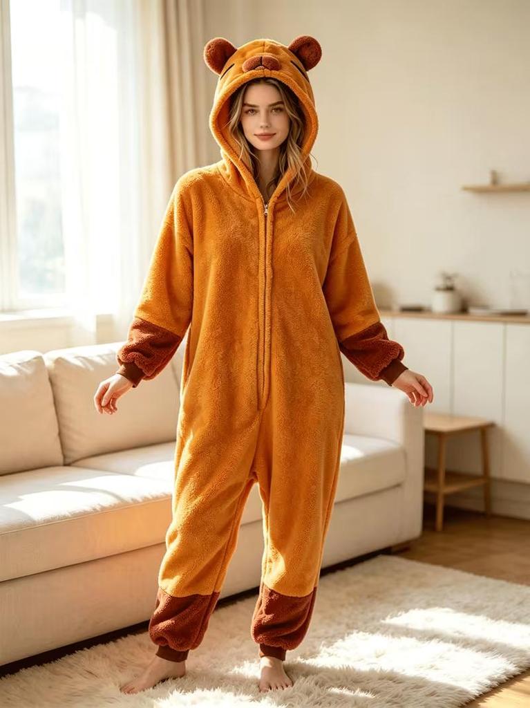Unisex Onesie Capybara Kigurumi Adults Fleece Anime Pajamas Homewear Christmas Halloween Cosplay Costume Jumpsuit