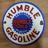 Sign 7" Round Used Humble Gasoline Porcelain Enamel