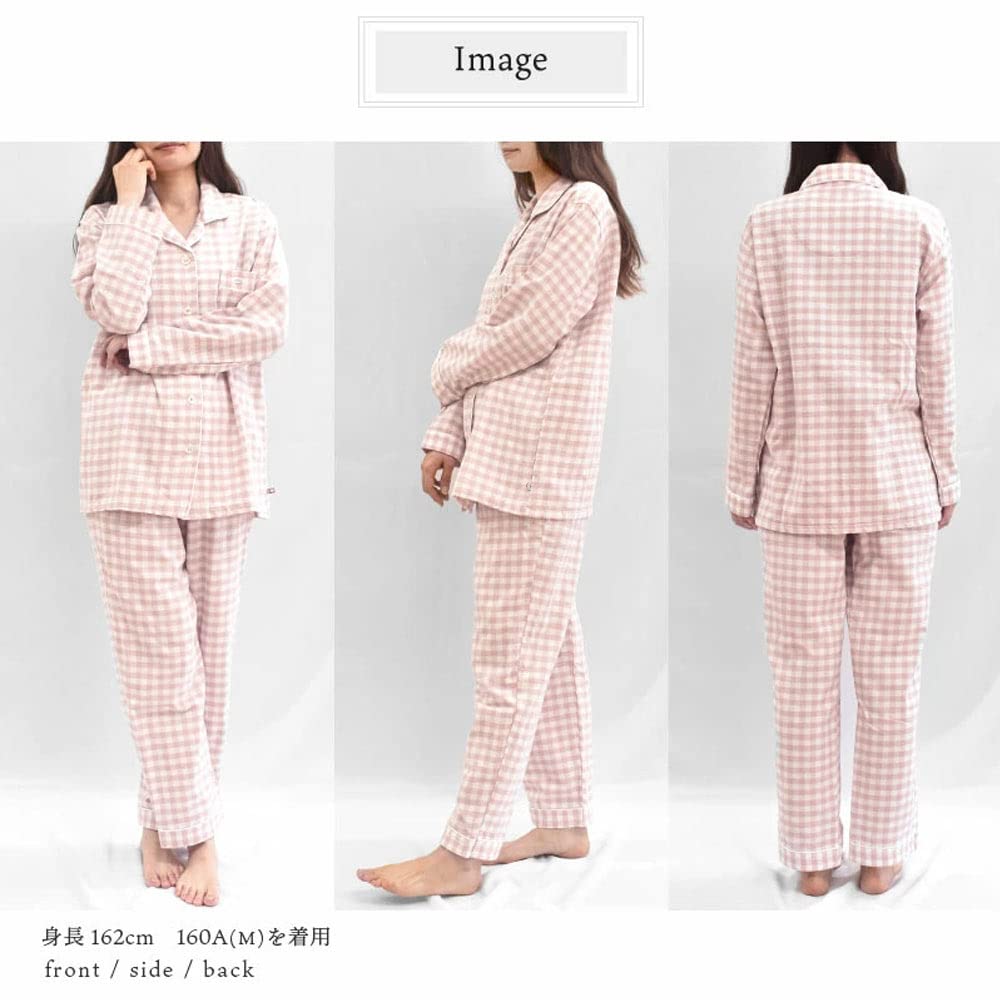 Towel Long Sleeve Imabari Towel Checkered Size with Imabari Towel Brand Top and Bottom Day [Kodawari Anminkan] [Imabari Pajamas] Women's Pajamas, 100%