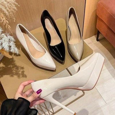 Модные банкетные туфли на очень высоком каблуке, осенние новинки, с острым носком, с мелким вырезом, слипоны на платформе, нескользящие туфли-стилетто