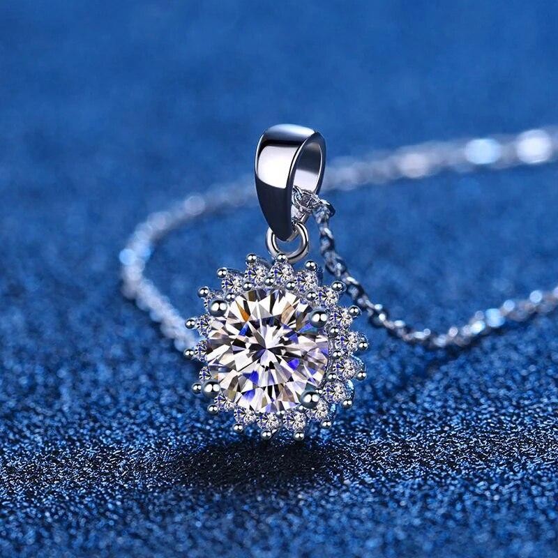 D цвет 5CT Сертифицированное ожерелье из муассанита из твердого стерлингового серебра с подвеской в виде подсолнечника и бриллиантов для женщин, обещание свадебных украшений