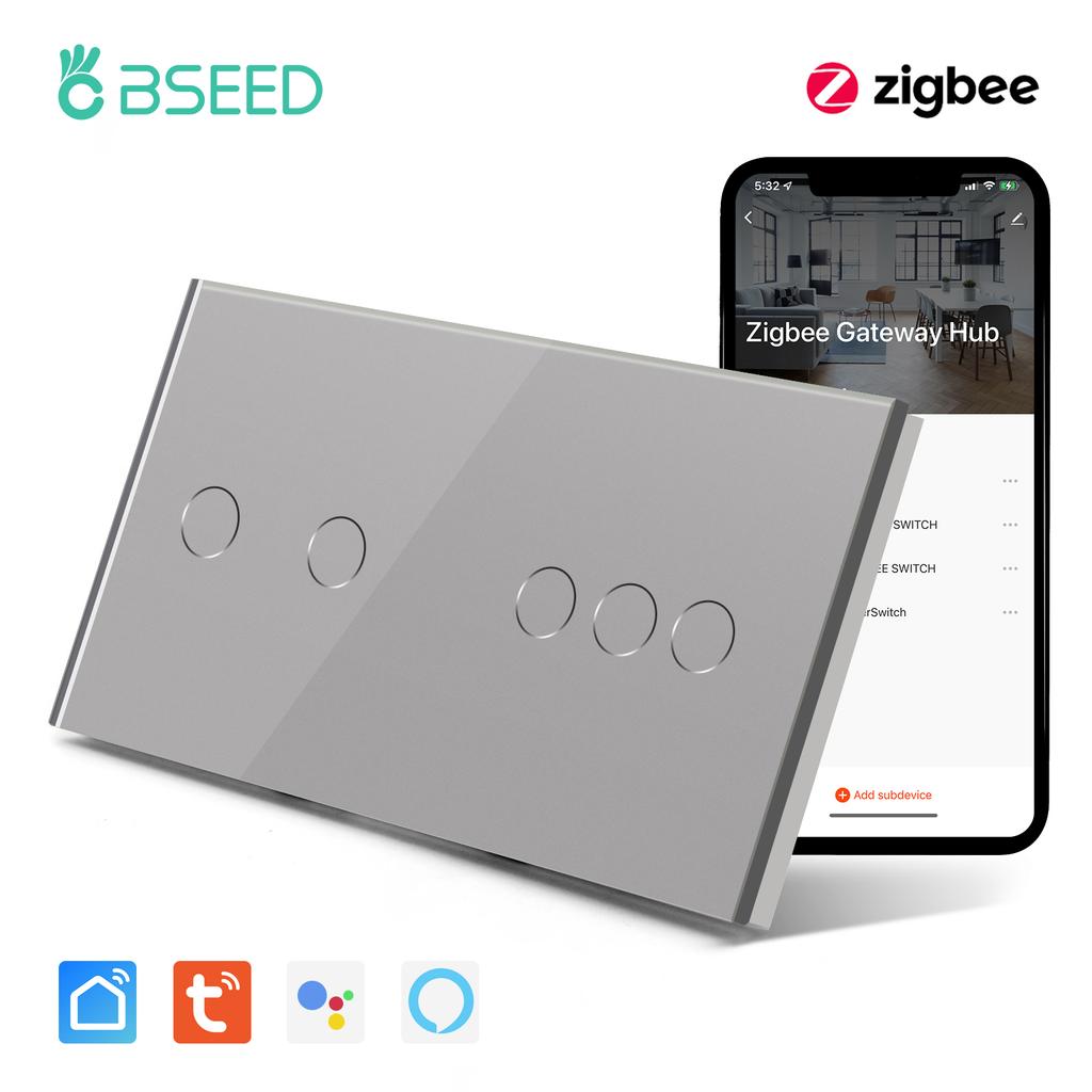 BSEED 2/3/4/6-клавишный Zigbee Умный EU Одиночный Фаза 157 мм Сенсорный Выключатель Света Стеклянная Панель Умный Переключатель Совместим с Alexa Smart Life