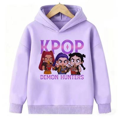 Осенняя мода Женское худи K-Pop Охотники на демонов Детский пуловер Графика мультяшного персонажа Трендовая повседневная толстовка для девочки